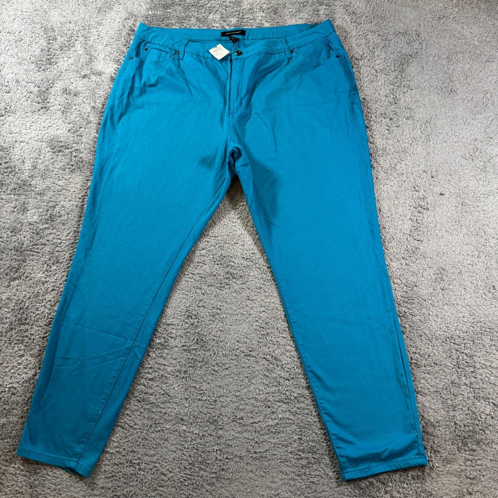 Ashley Stewart Pants 26 Caribbean Blue Women Plus Tapered Leg Stretch Cotton